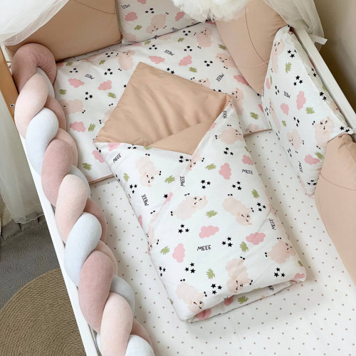 Комплект постельного белья для новорожденного Happy night Овечки пудра — 3533 Комплект постельного белья для новорожденного Happy night Овечки пудра — 3533