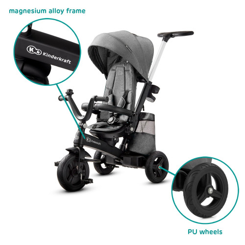 Триколісний велосипед з батьківською ручкою Kinderkraft Easytwist Platinum Grey (KKRETWIGRY0000) — 15807