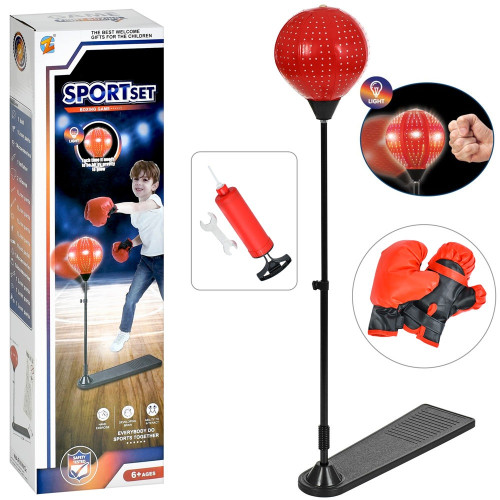 Боксерський набір груша на стійці з рукавичками, насос, світло, на батарейці (MR 1509)