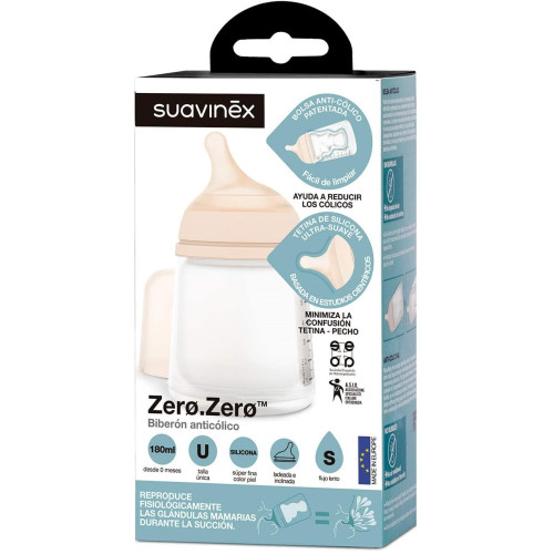 Пляшечка антиколікова Suavinex Zero.Zero, соска адаптивний потік,180 мл (304590) — 10675 Пляшечка антиколікова Suavinex Zero.Zero, соска адаптивний потік,180 мл (304590) — 10675