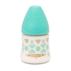 Бутылочка Suavinex, 150 мл, круглая соска медленный поток, Couture зеленая (304125)