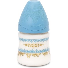 Пляшечка Suavinex Couture 150 мл, кругла соска, повільний потік, блакитна (304127)